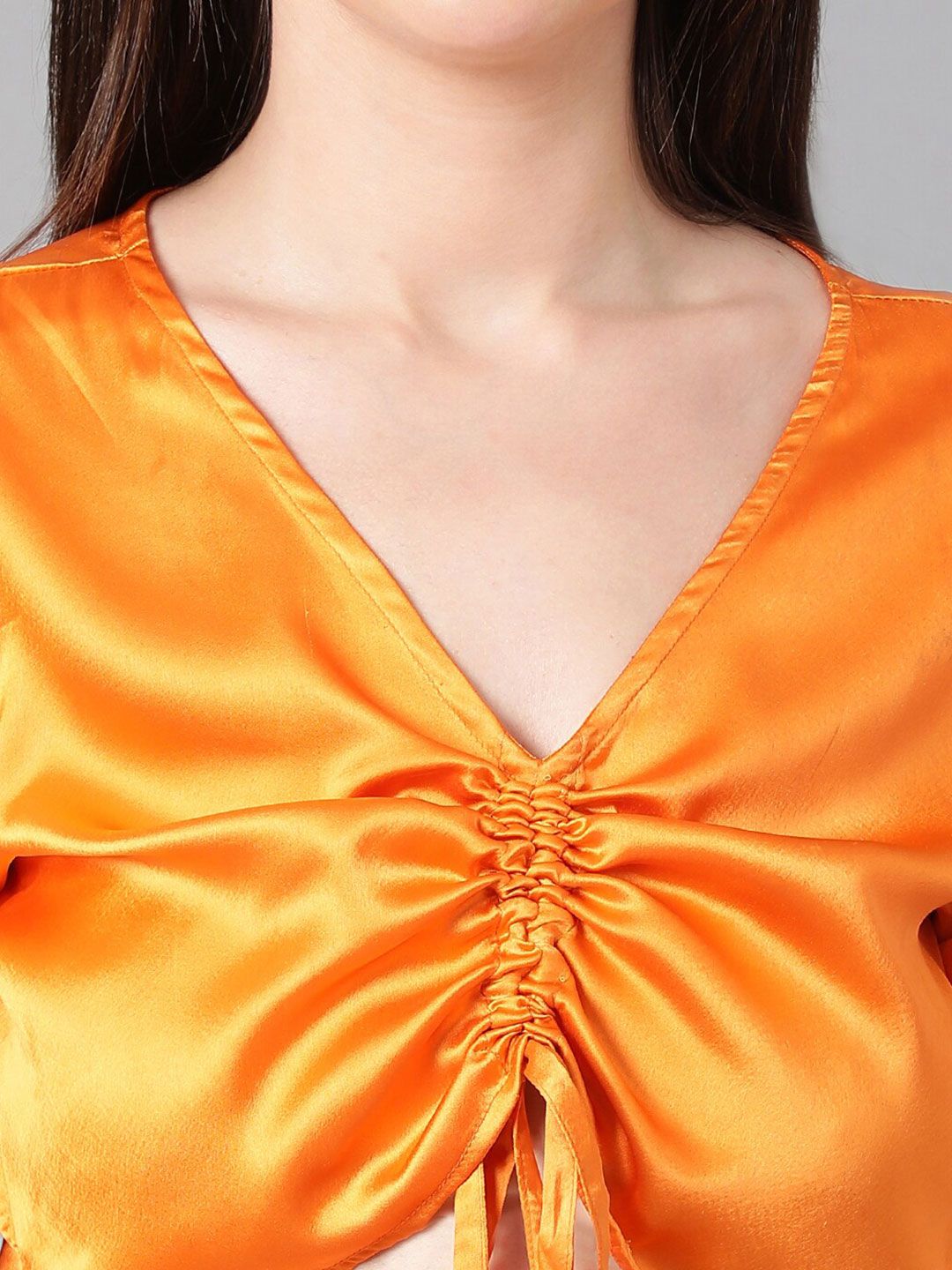 Kotty Puff Sleeve Satin Crop Top