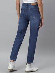 Kotty Women Navy Blue Regular Fit Mid-Rise Clean Look Printed Stretchable Jeans
