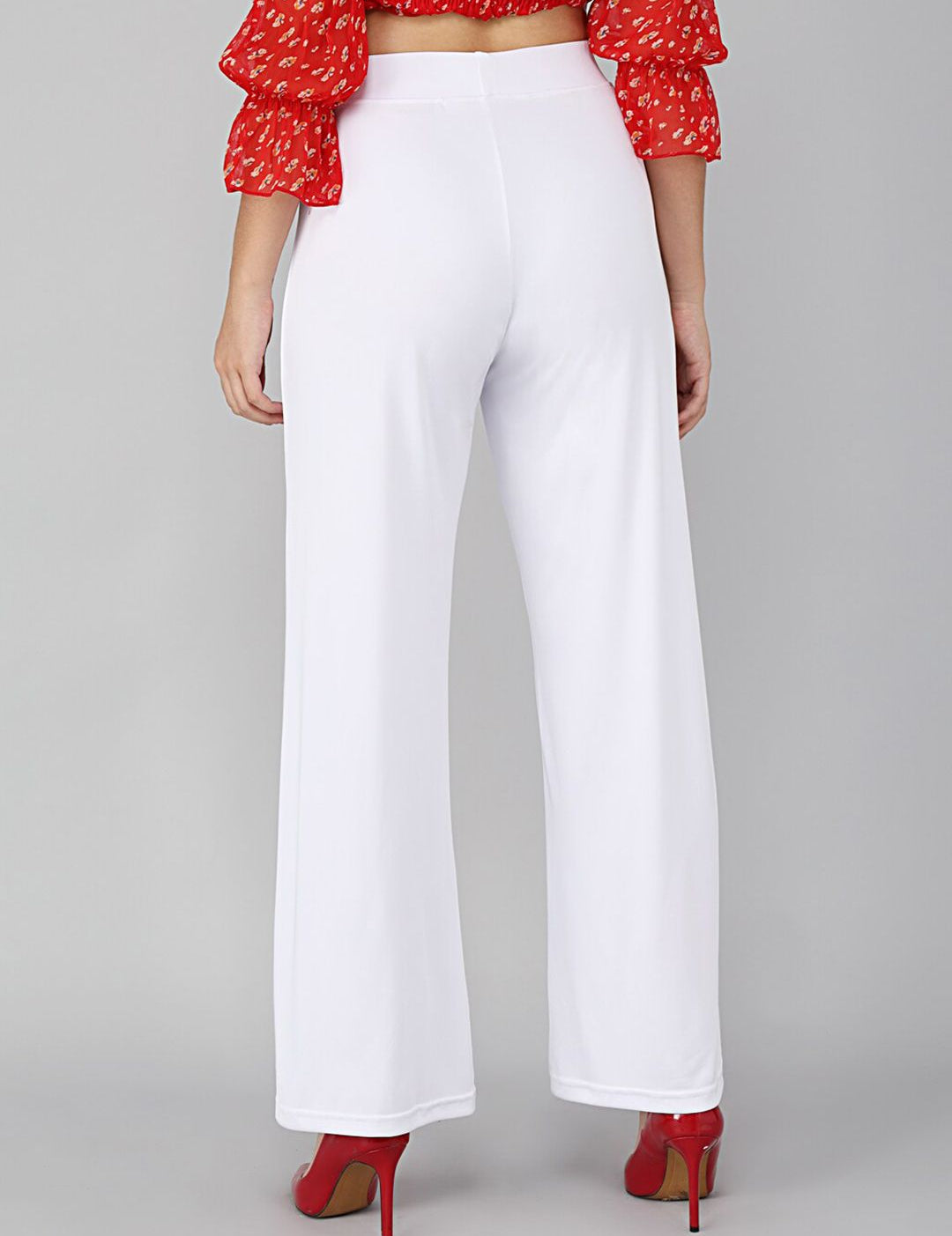 Kotty Women White Solid Flared Fit Parallel Trousers
