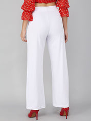 Kotty Women White Solid Flared Fit Parallel Trousers