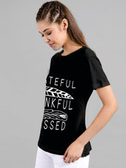 Kotty Women Black Printed Round Neck T-shirt