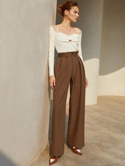 Kotty Women Relaxed Straight Leg Straight Fit High-Rise Cotton Pleated Trousers