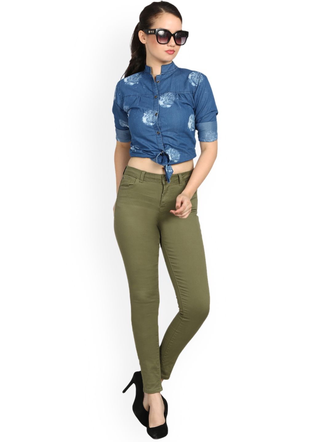 Kotty Women Olive Green Skinny Fit High-Rise Clean Look Jeans