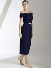 Kotty Navy Blue Off Shoulder Top With Skirt 