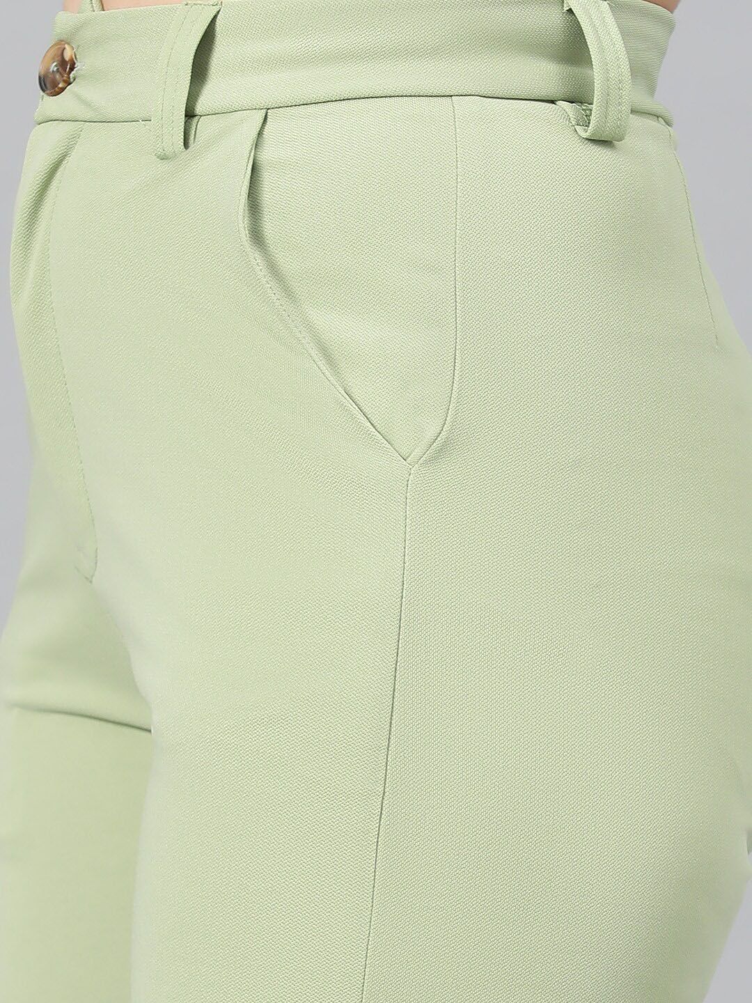 KOTTY BIZwear Women Green High-Rise Relaxed Straight Leg Straight Fit Easy Wash Trousers