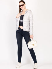 Kotty Women Silver-Coloured Solid Insulator Hooded Puffer Jacket