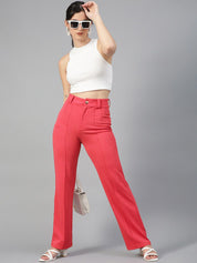 Kotty Women Relaxed Straight Leg Straight Fit High-Rise Easy Wash Trousers