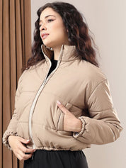 Kotty Women Mock Collar Solid Casual Puffer Insulator Jacket