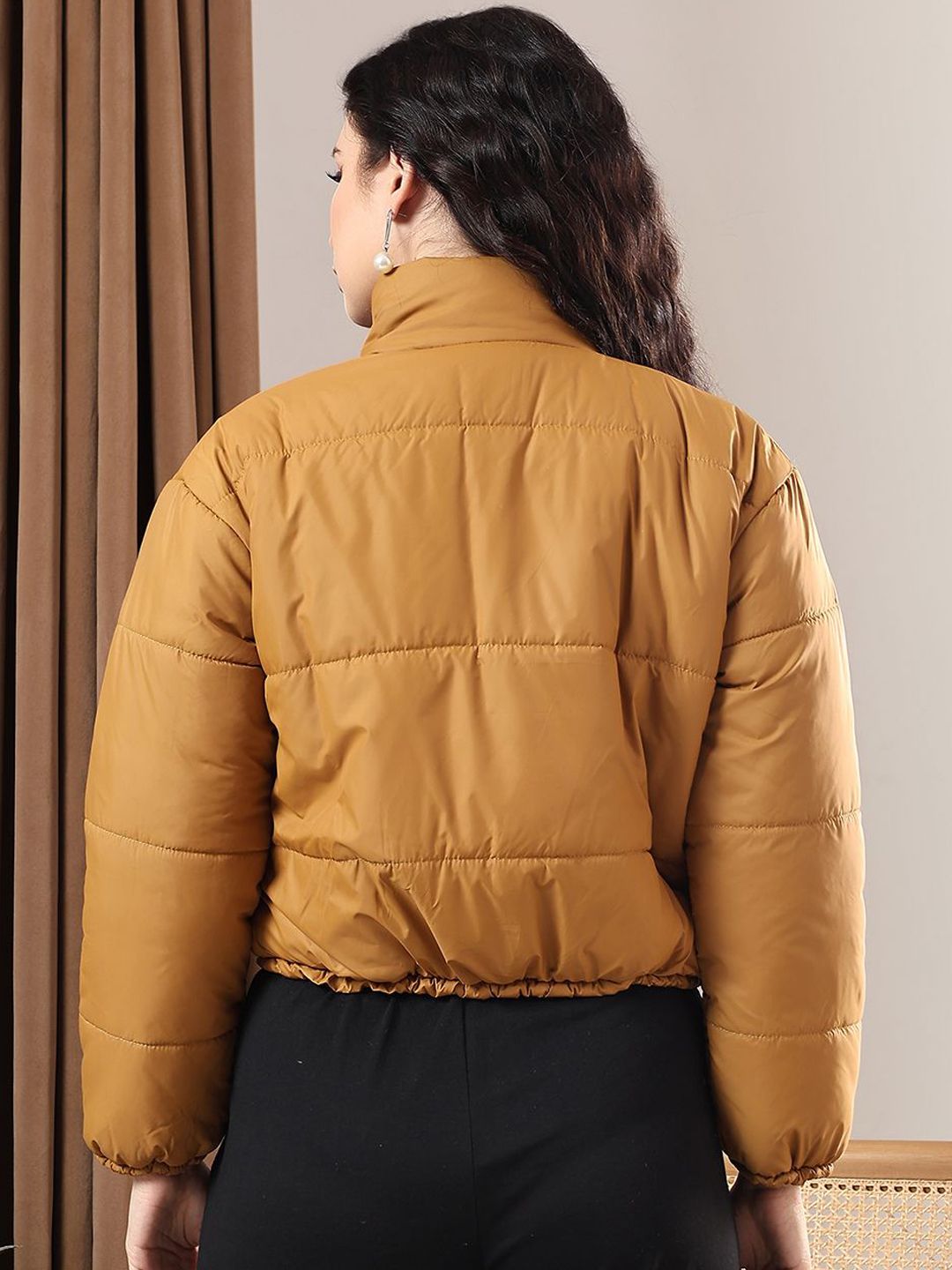 Kotty Women Mock Collar Solid Casual Puffer Insulator Jacket