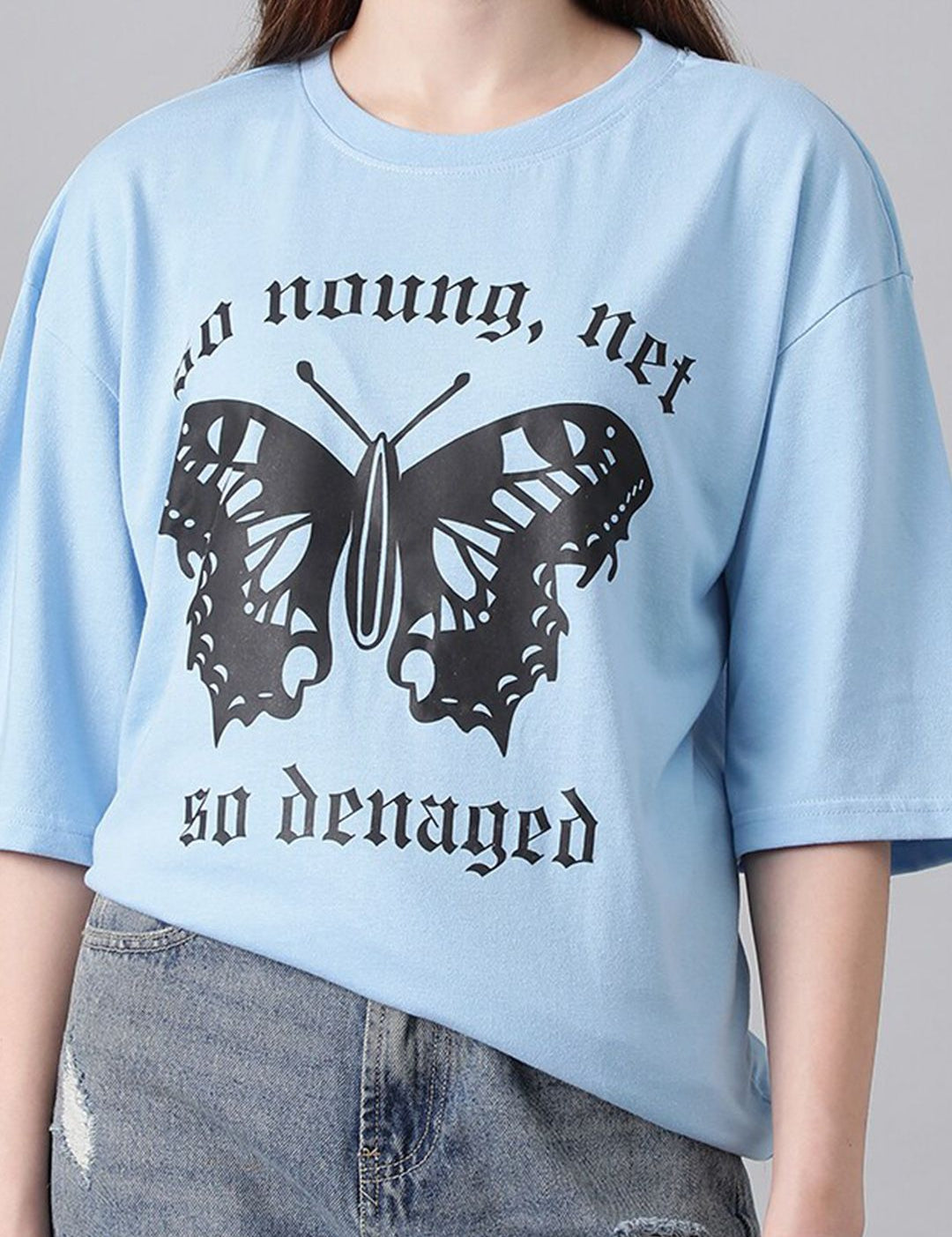 KOTTY Basics Typography Printed Drop-Shoulder Sleeves Oversized T-shirt