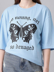 KOTTY Basics Typography Printed Drop-Shoulder Sleeves Oversized T-shirt