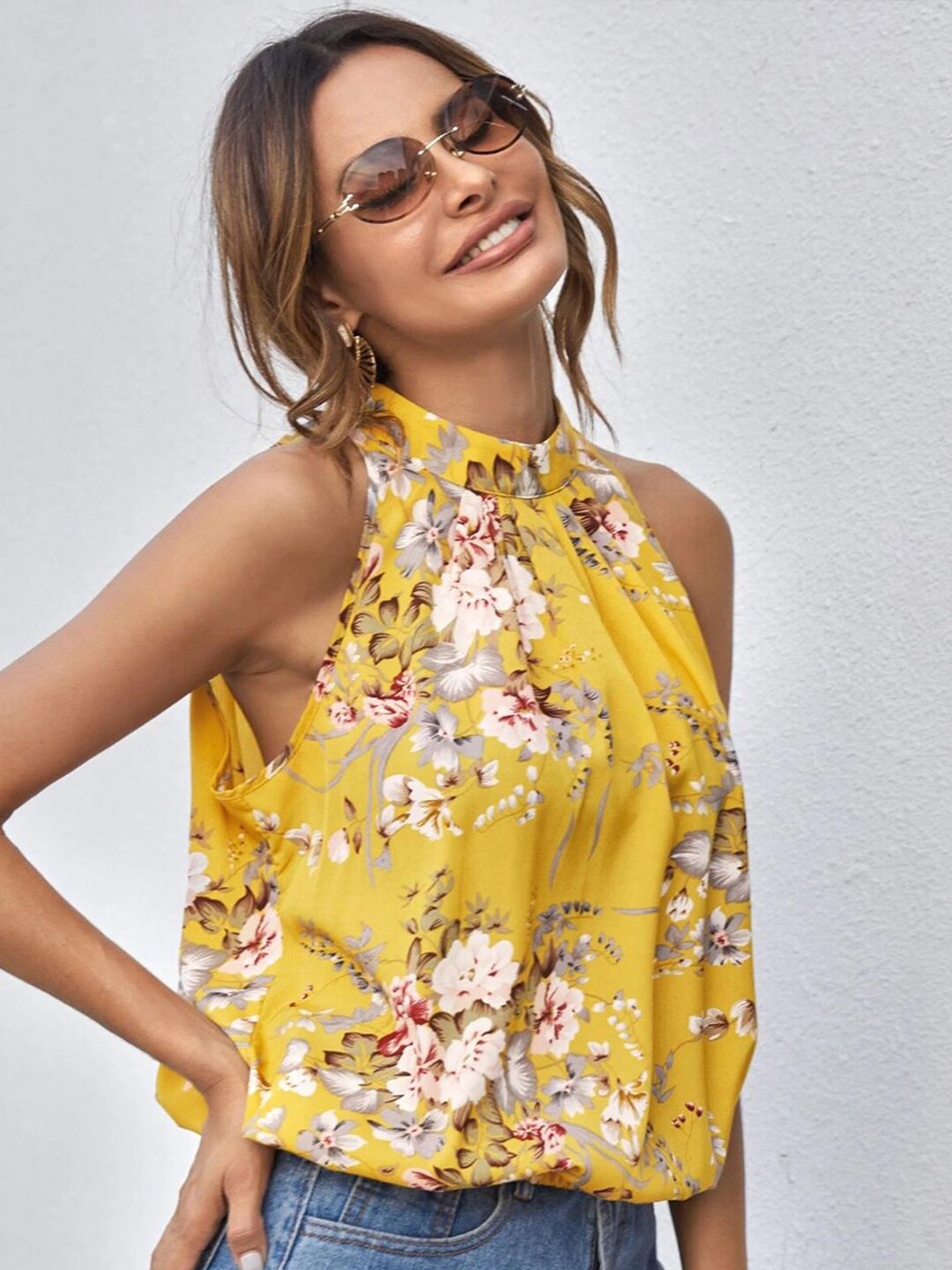 Kotty Women Multicoloured Floral Print Crepe Blouson Top