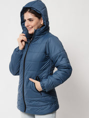 Kotty Women Blue Solid Longline Padded Jacket