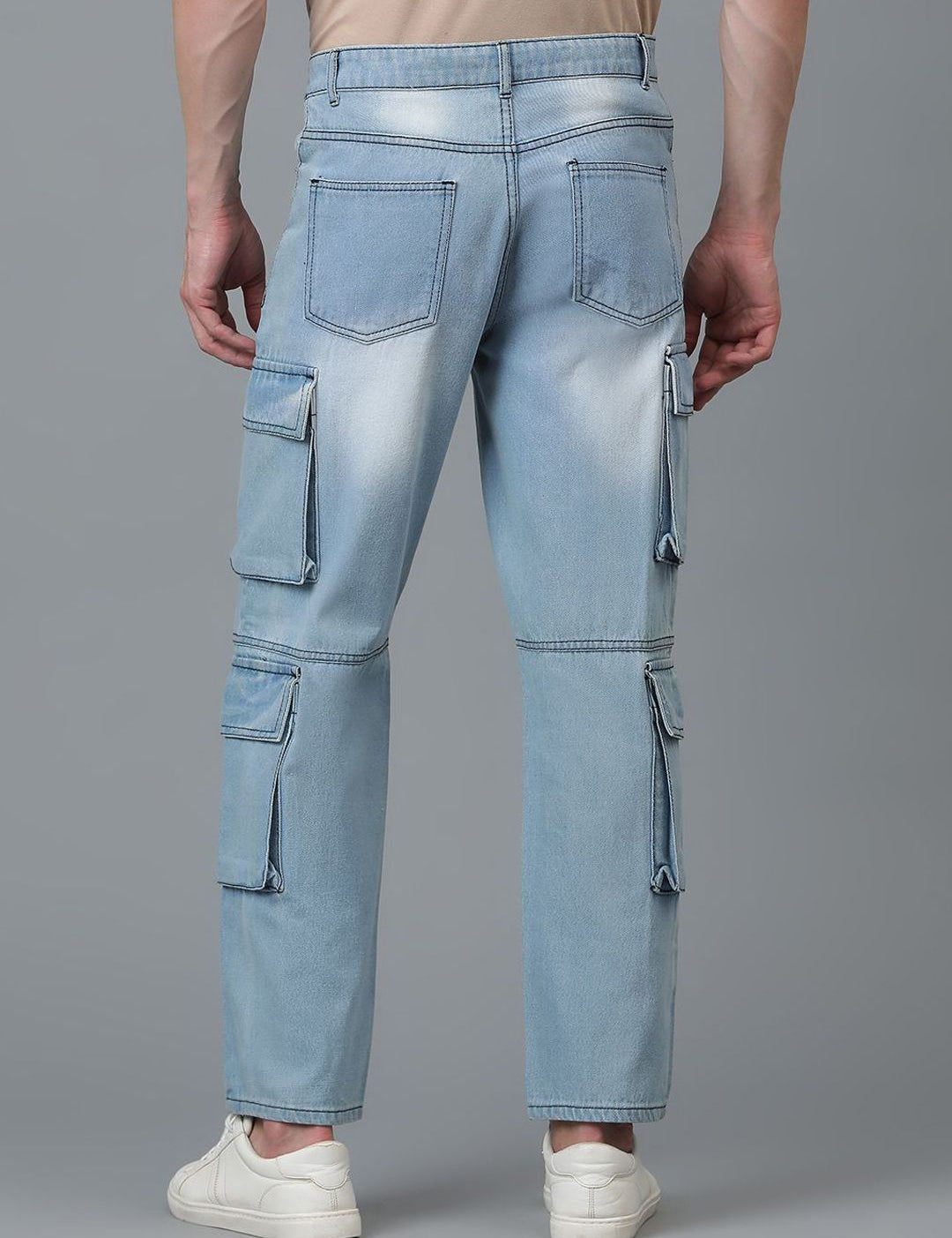 Kotty Men Jean Low-Rise Slash Knee Light Fade Stretchable Jeans