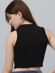 KOTTY Basics Black Sleeveless Fitted Crop Top