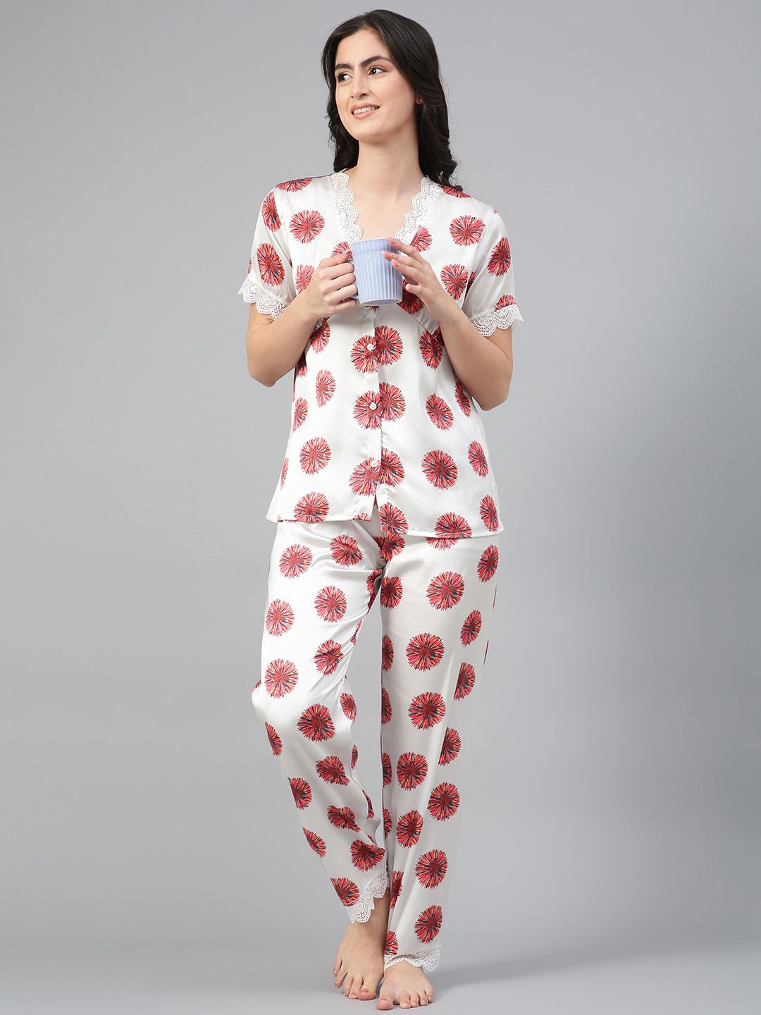 Kotty Floral Printed Satin Night Suit