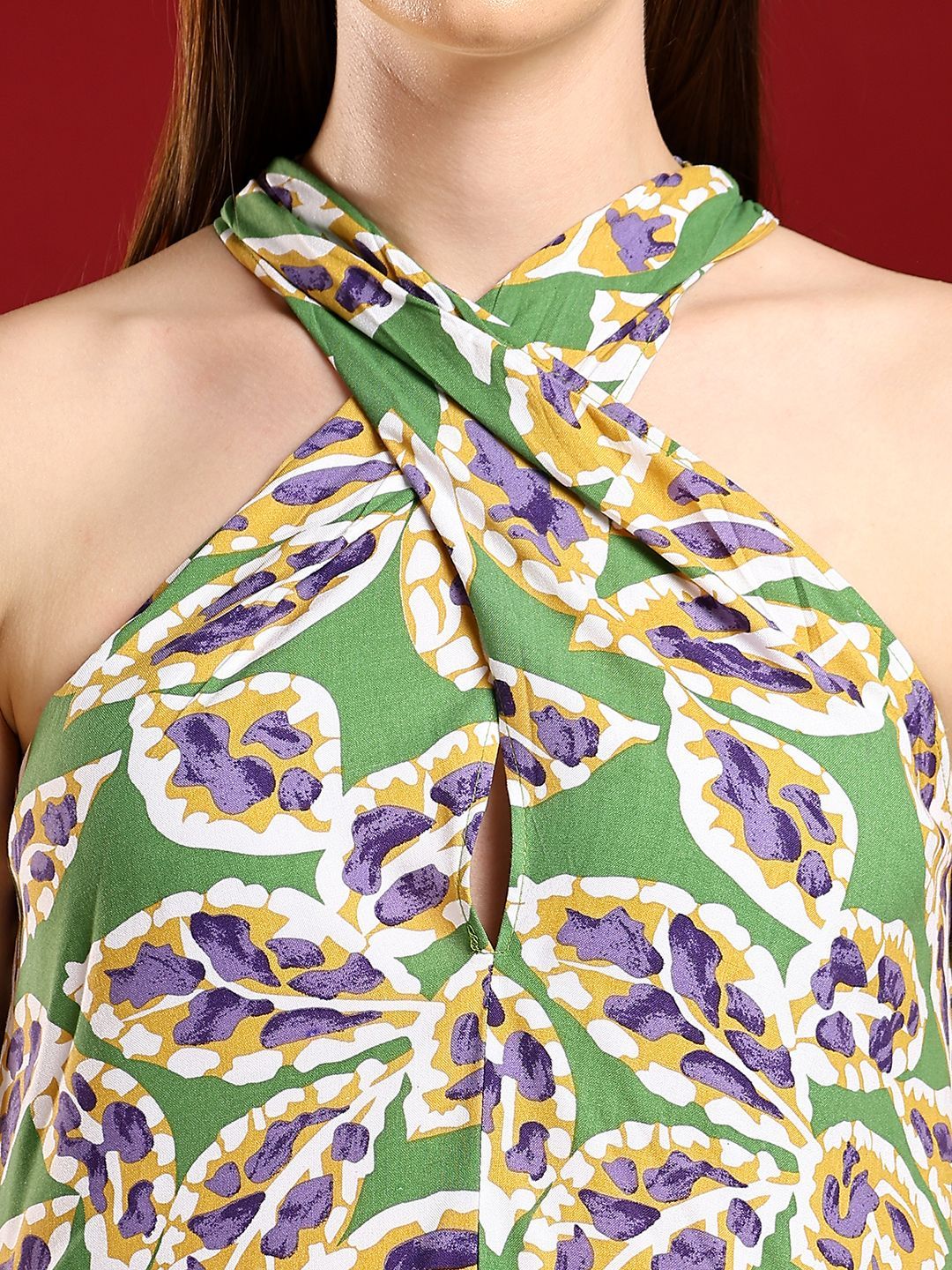 Kotty Print Halter Neck A-Line Dress