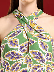 Kotty Print Halter Neck A-Line Dress