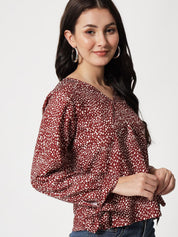 Kotty Abstract Printed V-Neck Crepe Top