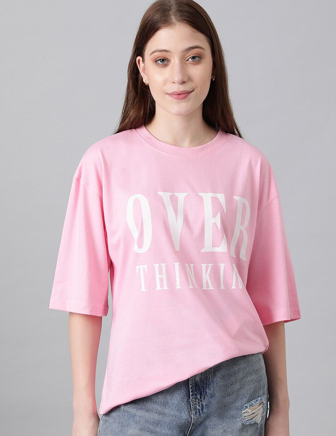 Kotty Typography Printed Drop Shoulder Sleeves Oversized T-shirt