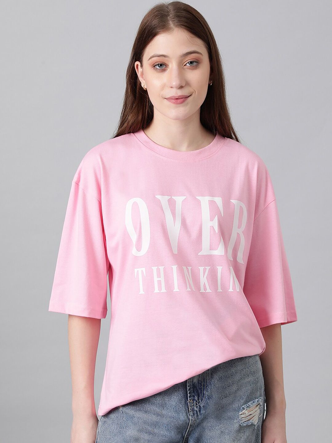 Kotty Typography Printed Drop Shoulder Sleeves Oversized T-shirt