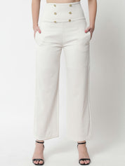 Kotty Women White Solid Relaxed Straight Fit High-Rise Parallel Trousers