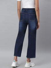 Kotty Women Navy Blue Light Fade Clean Look Flared Jeans