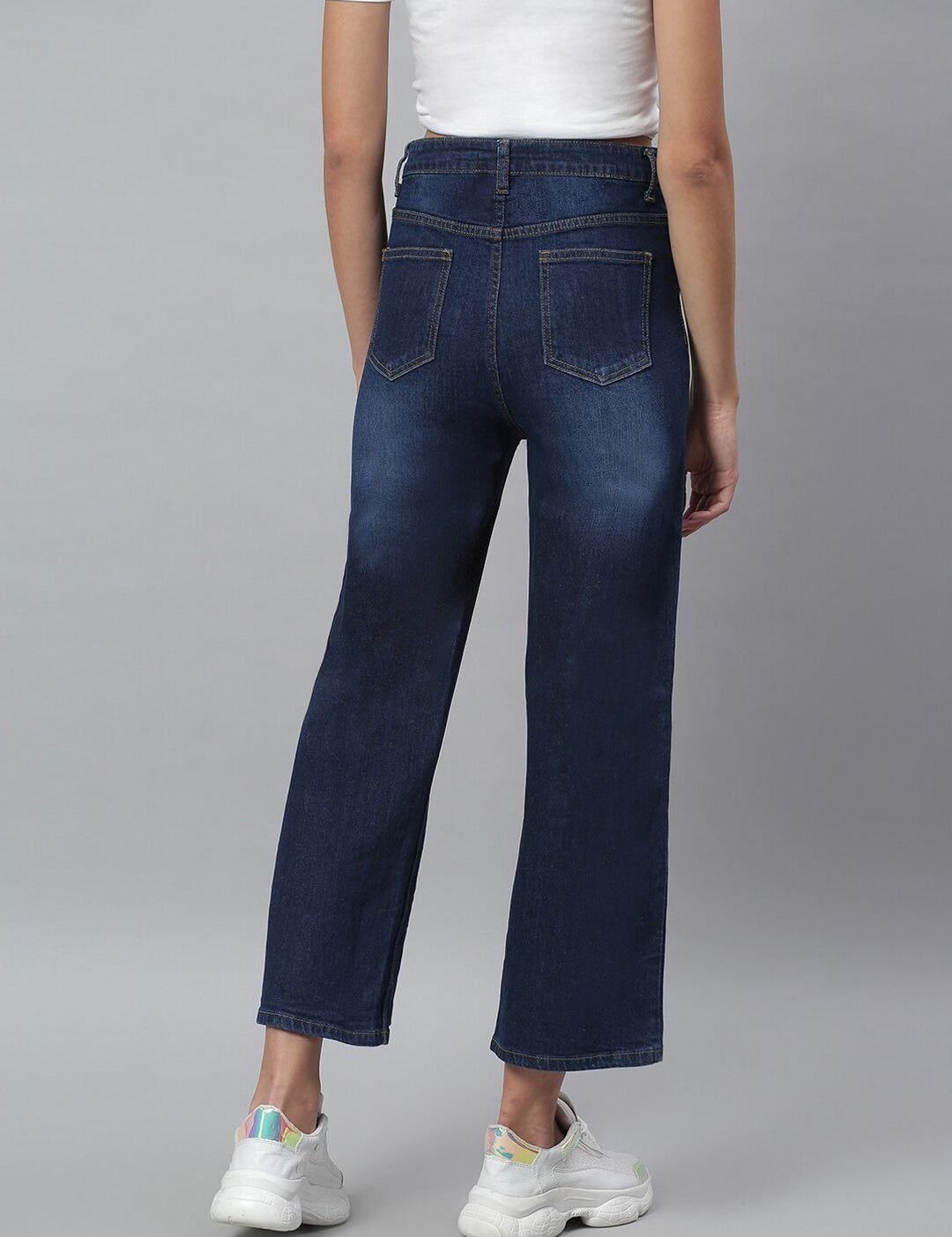 Kotty Women Navy Blue Light Fade Clean Look Flared Jeans