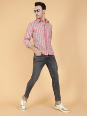 Kotty Men Relaxed Fit Spread Collar Striped Casual Shirt