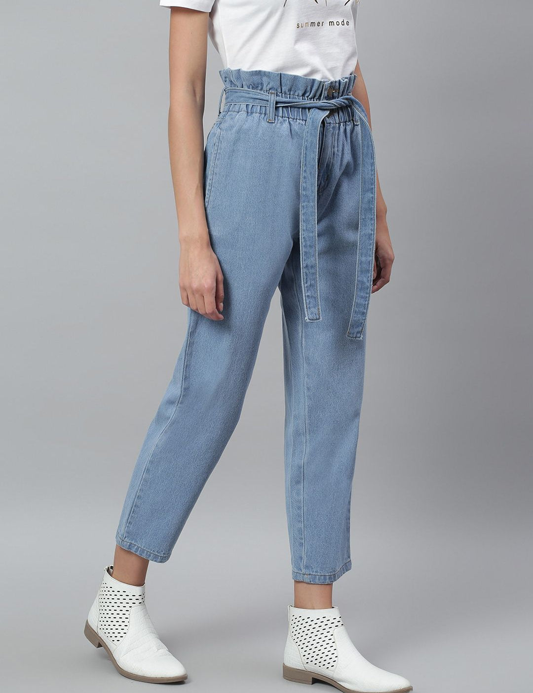 Kotty Women Blue Boyfriend Fit High-Rise Cotton Clean Look Jeans