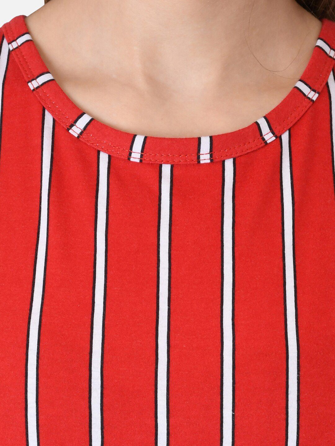 Kotty Women Red & White Striped Round Neck T-shirt