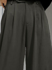 KOTTY BIZwear Women Grey High-Rise Easy Wash Pleated Parallel Trousers