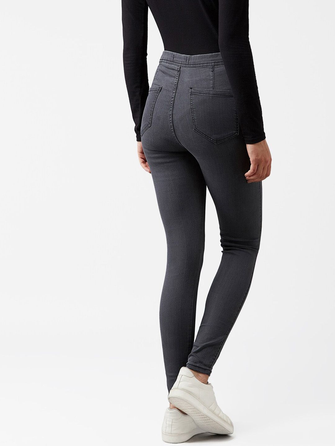 Kotty Women Grey Skinny Fit High-Rise Slash Knee Jeans