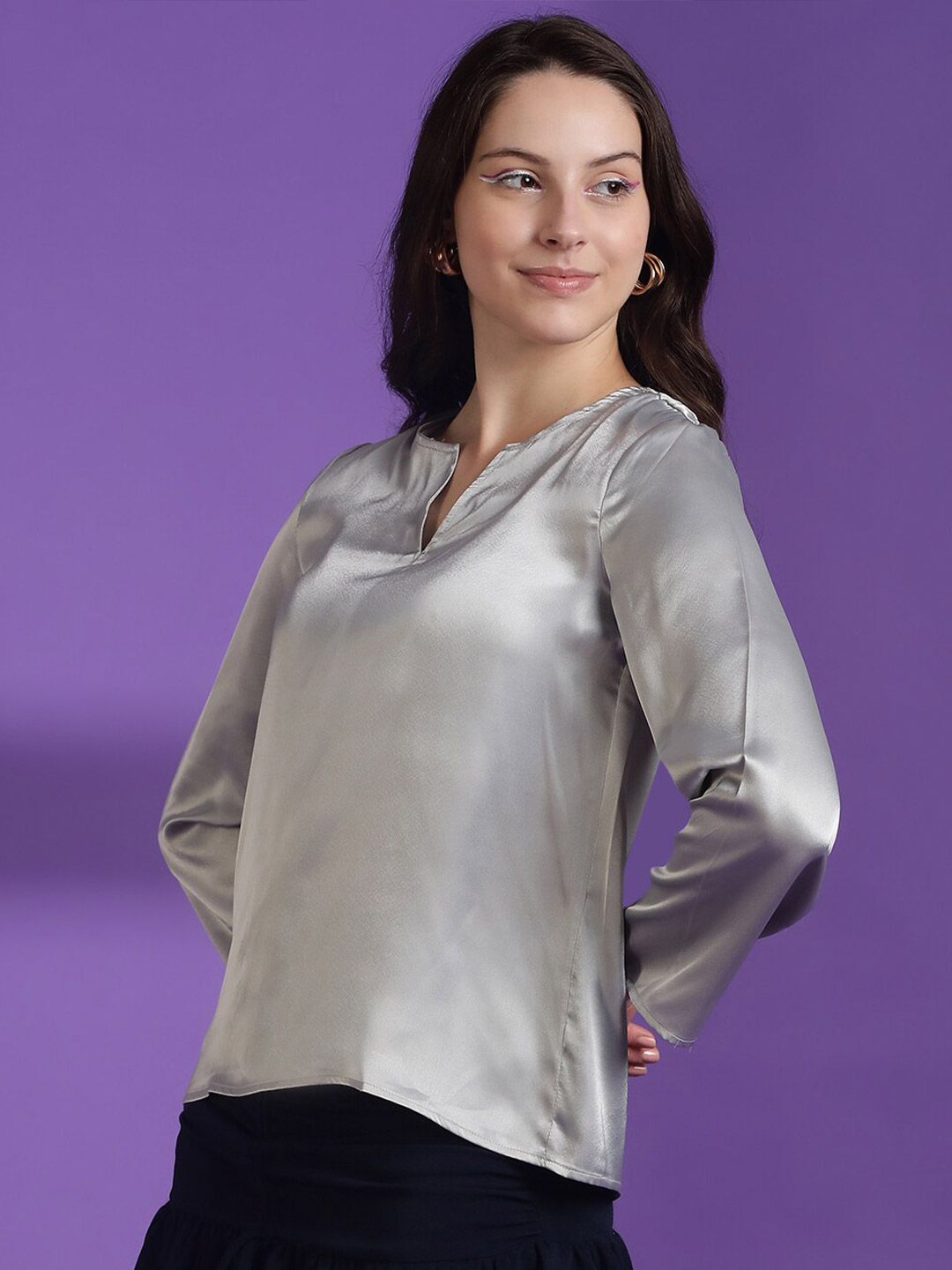 KOTTY BIZwear Round Neck Long Sleeves Satin Top