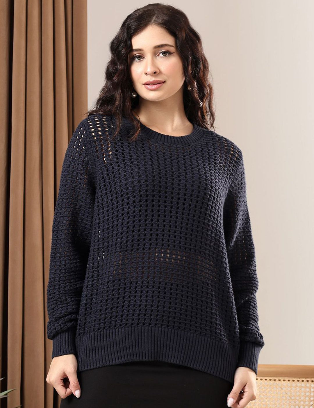 Kotty Women Open Knit Pullover Sweater