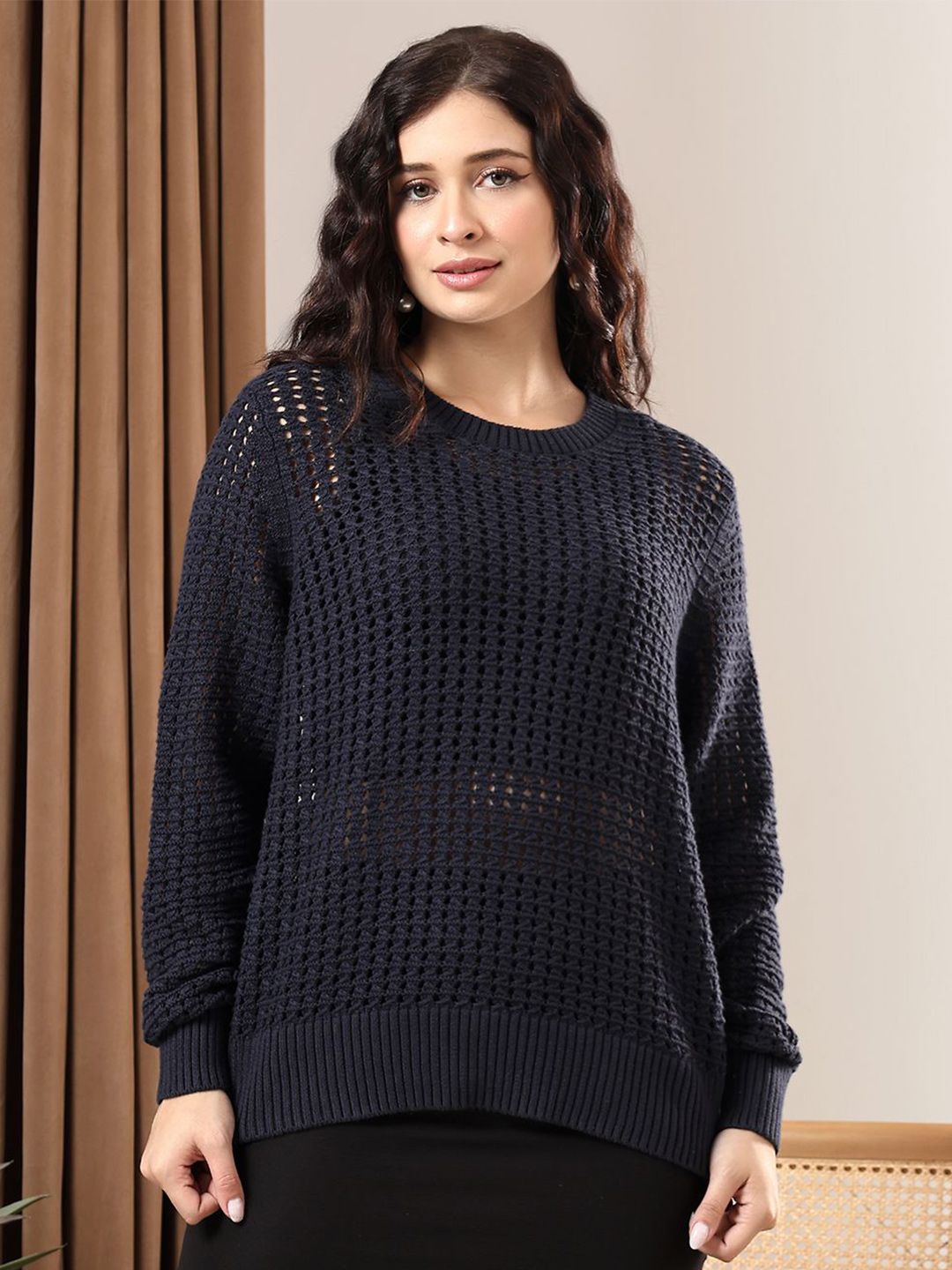 Kotty Women Open Knit Pullover Sweater