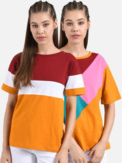 Kotty Women Set Of 2 Colourblocked Round Neck T-shirts