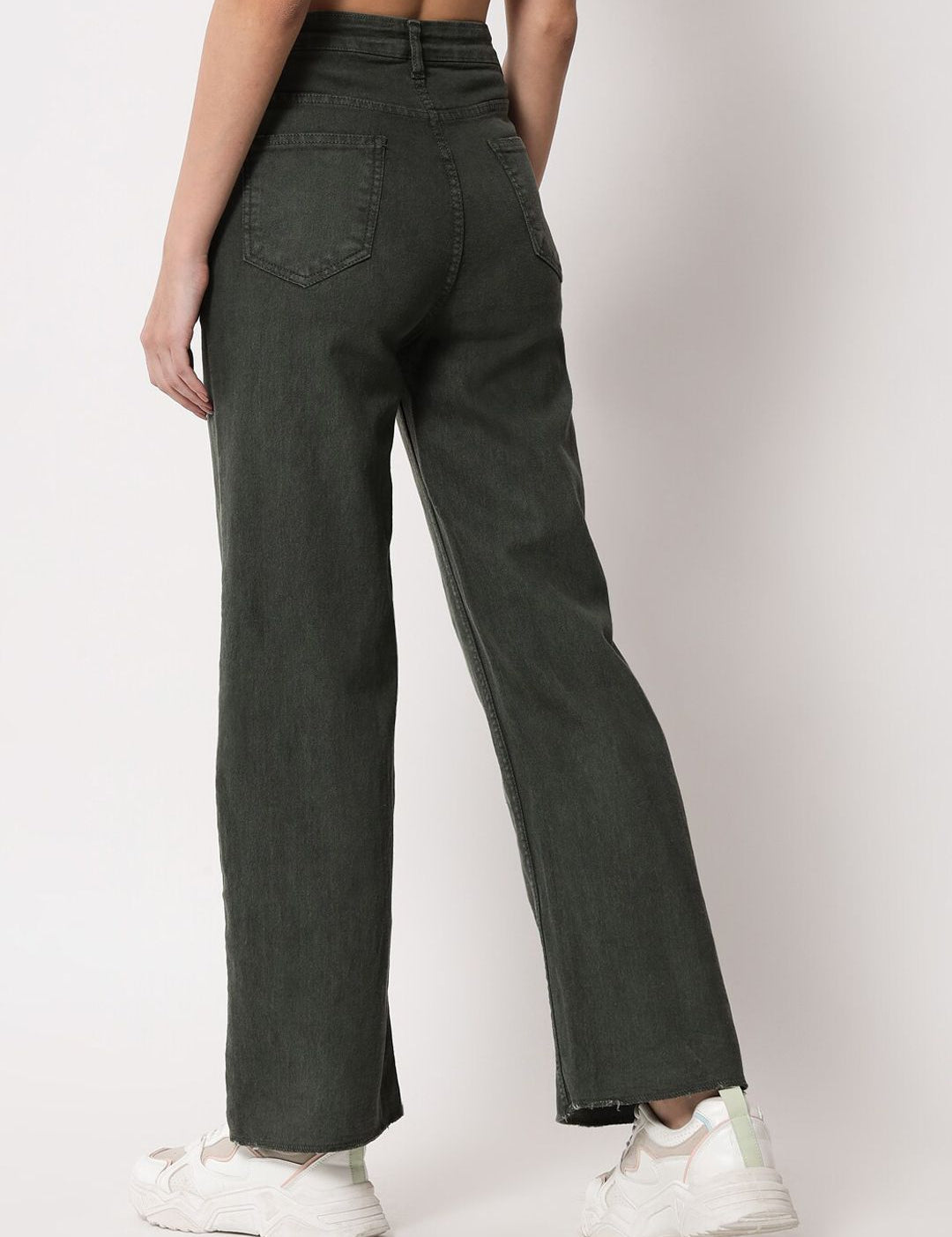 Kotty Women Olive Green Cotton Wide Leg Jeans