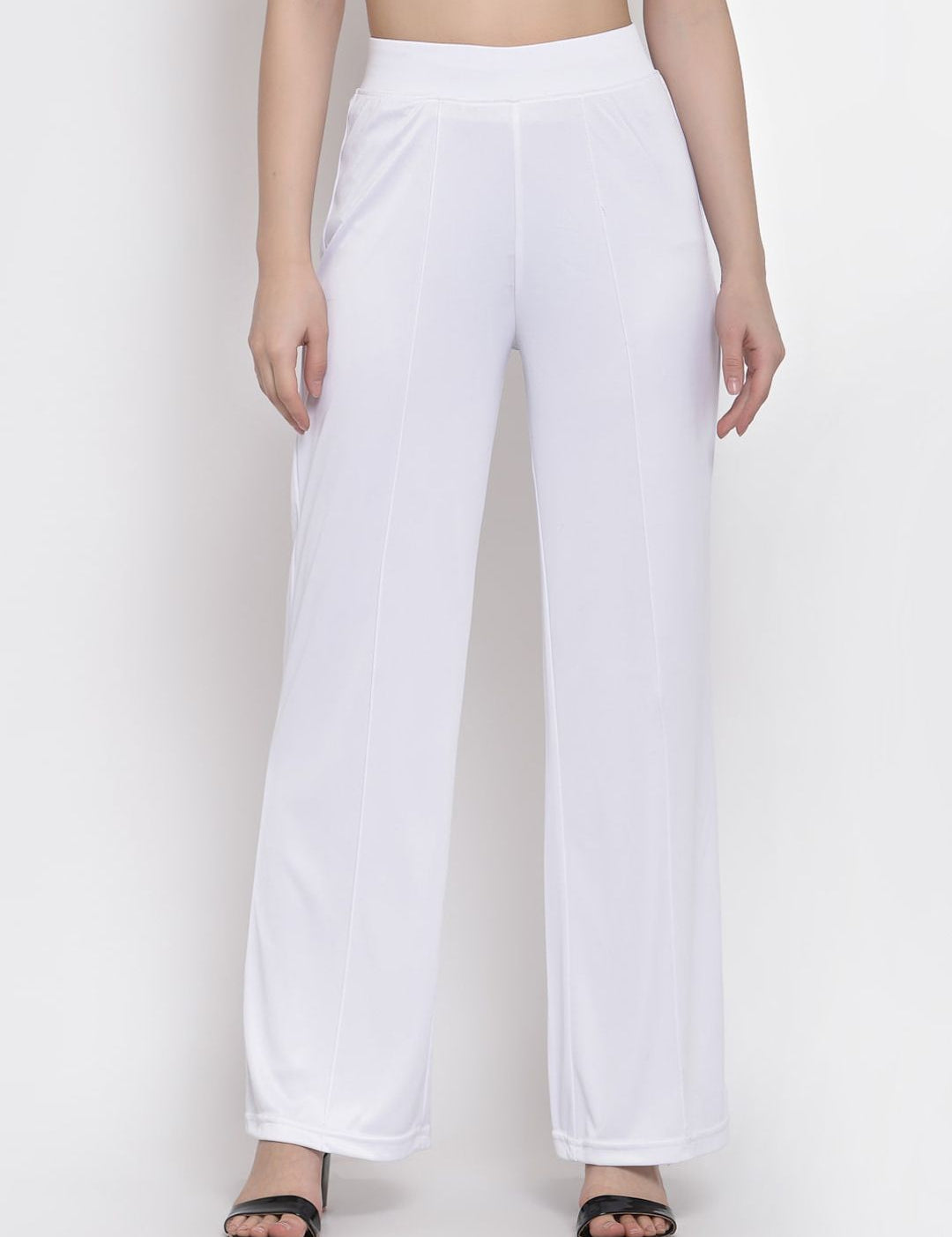 Kotty Women White Flared High-Rise Parallel Trousers