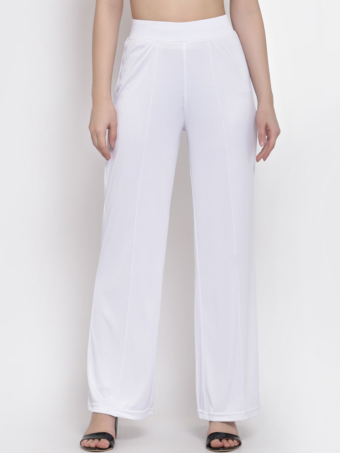 Kotty Women White Flared High-Rise Parallel Trousers