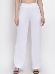 Kotty Women White Flared High-Rise Parallel Trousers