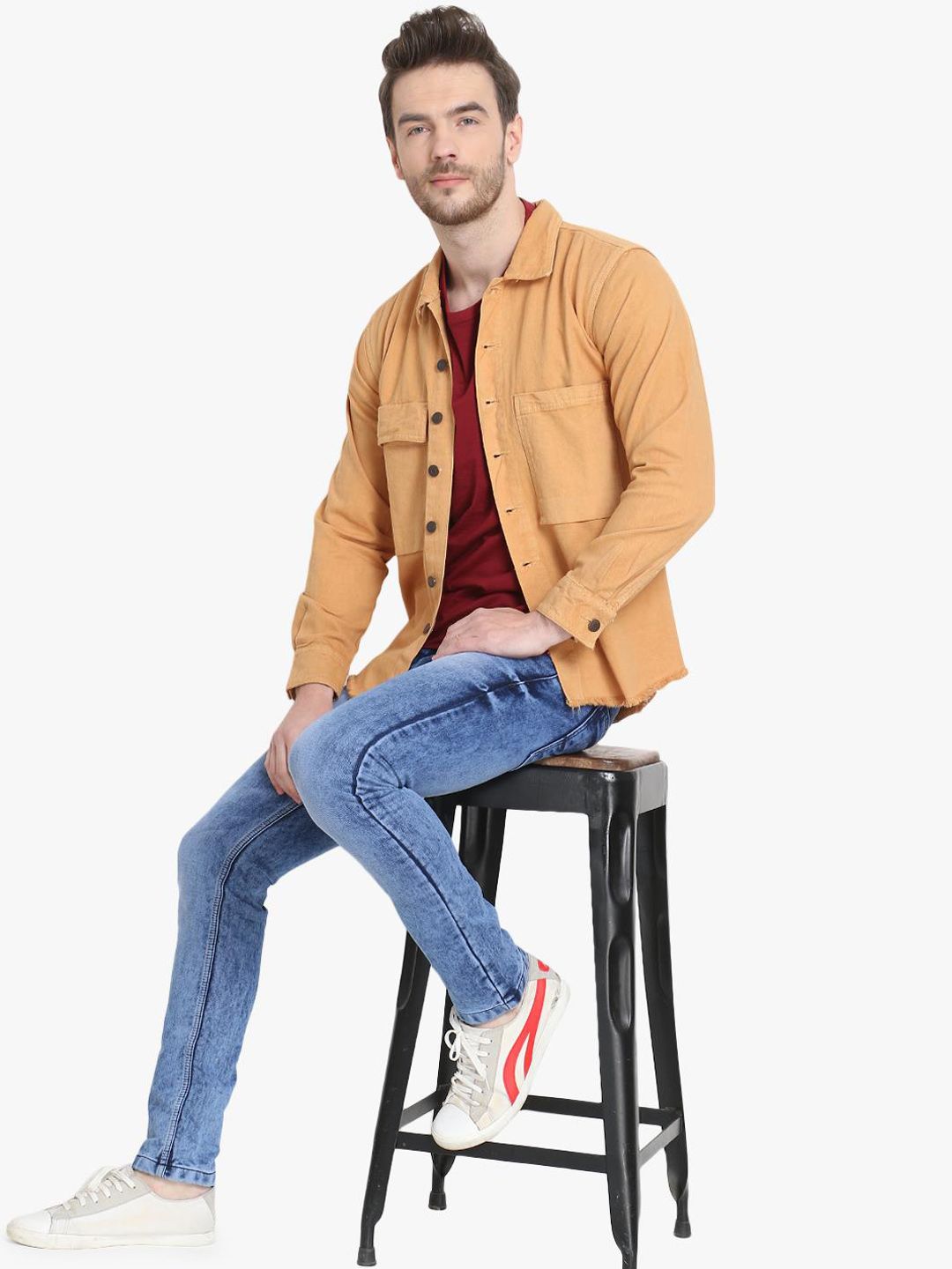 Kotty Men Yellow Solid Denim Jacket