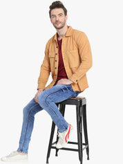 Kotty Men Yellow Solid Denim Jacket