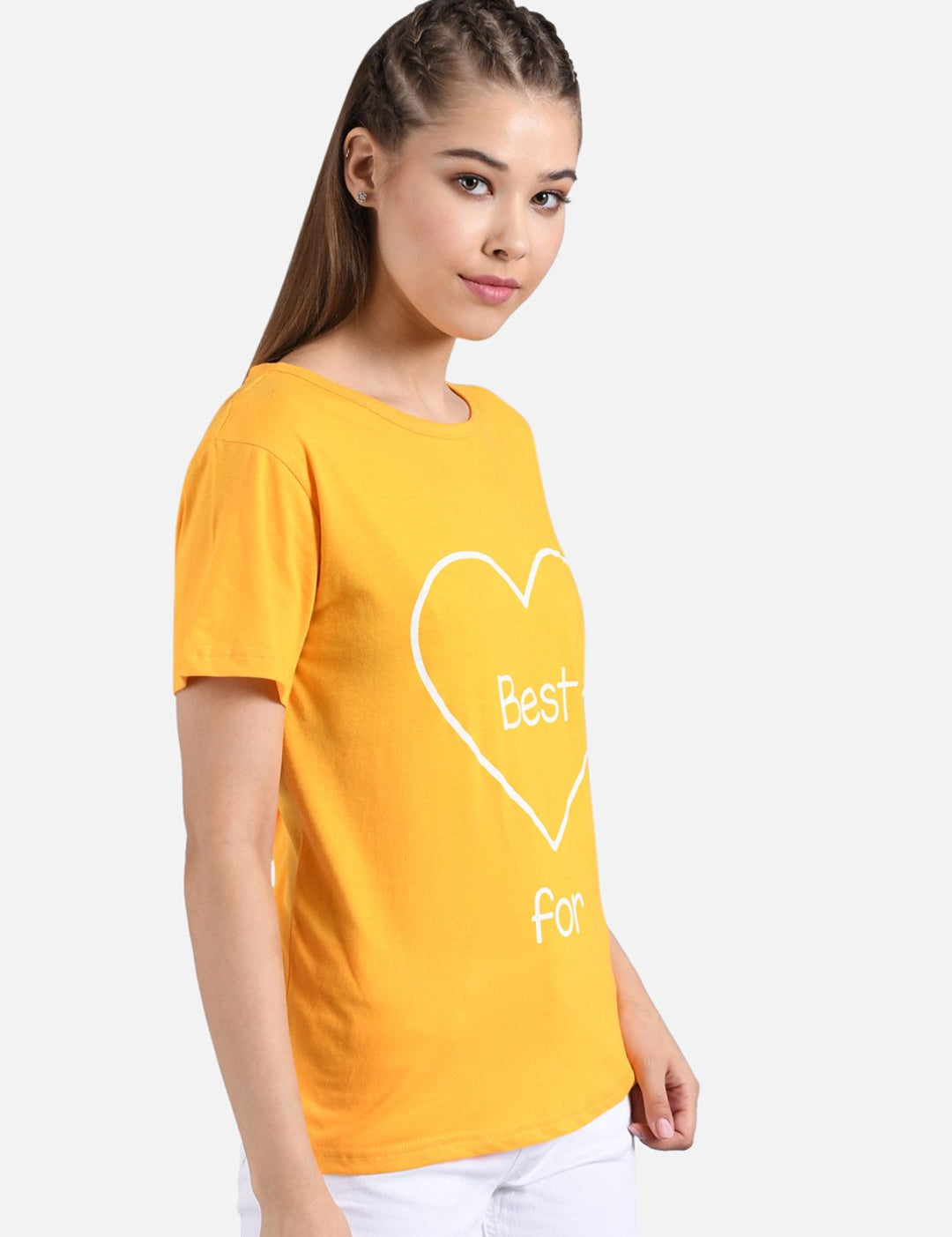 Kotty Women Yellow Printed Round Neck T-shirt