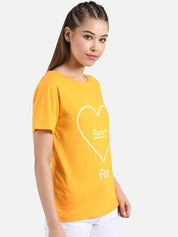 Kotty Women Yellow Printed Round Neck T-shirt
