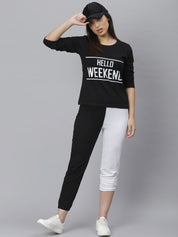 Kotty Women Black & White Colourblocked Straight-Fit Joggers