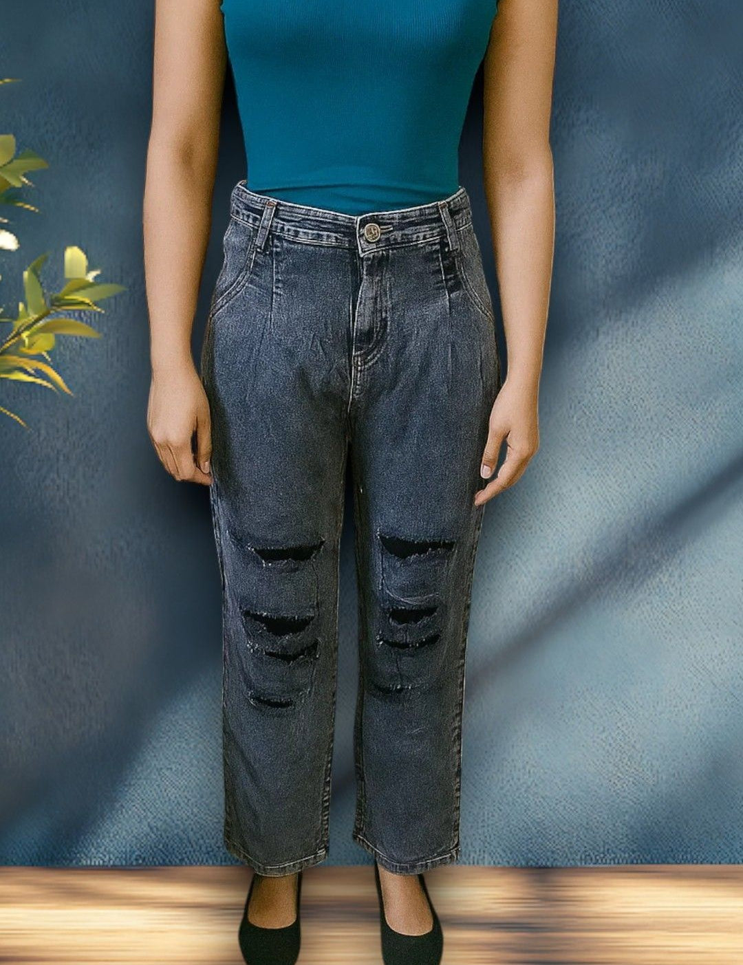 Kotty Women Regular Fit High-Rise Highly Distressed Light Fade Stretchable Jeans