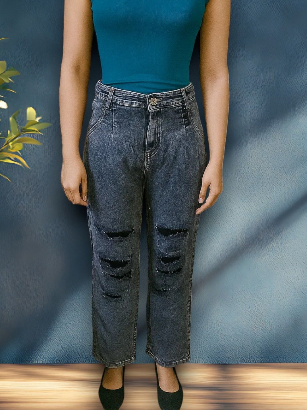 Kotty Women Regular Fit High-Rise Highly Distressed Light Fade Stretchable Jeans