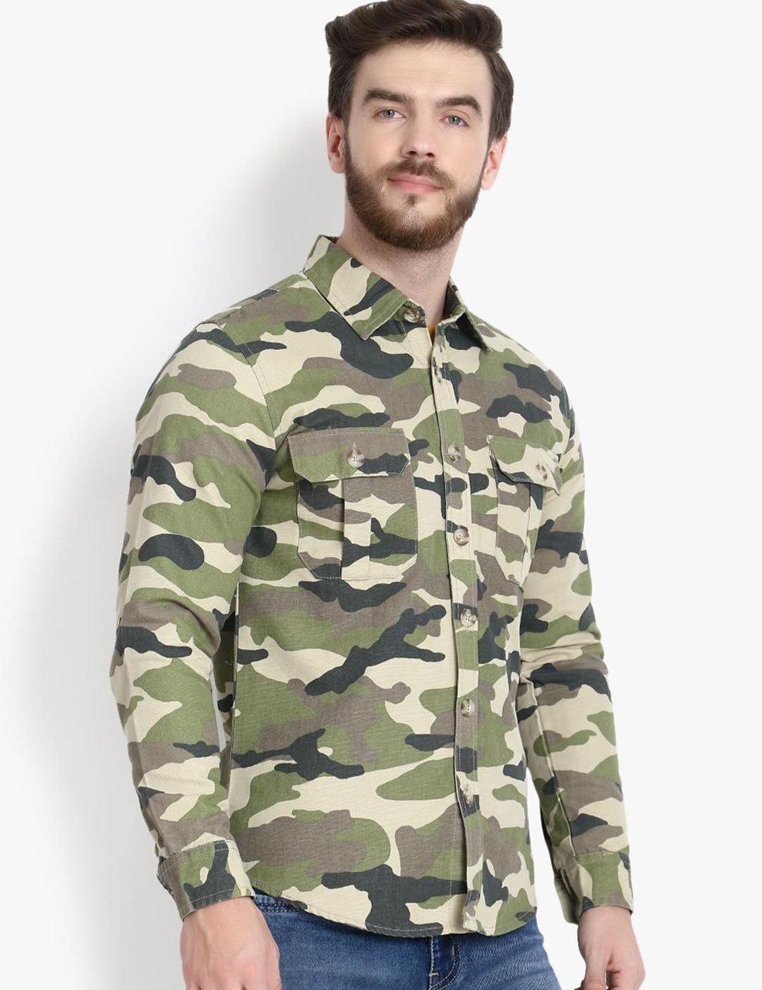 Kotty Men Khaki Printed Lightweight Denim Jacket