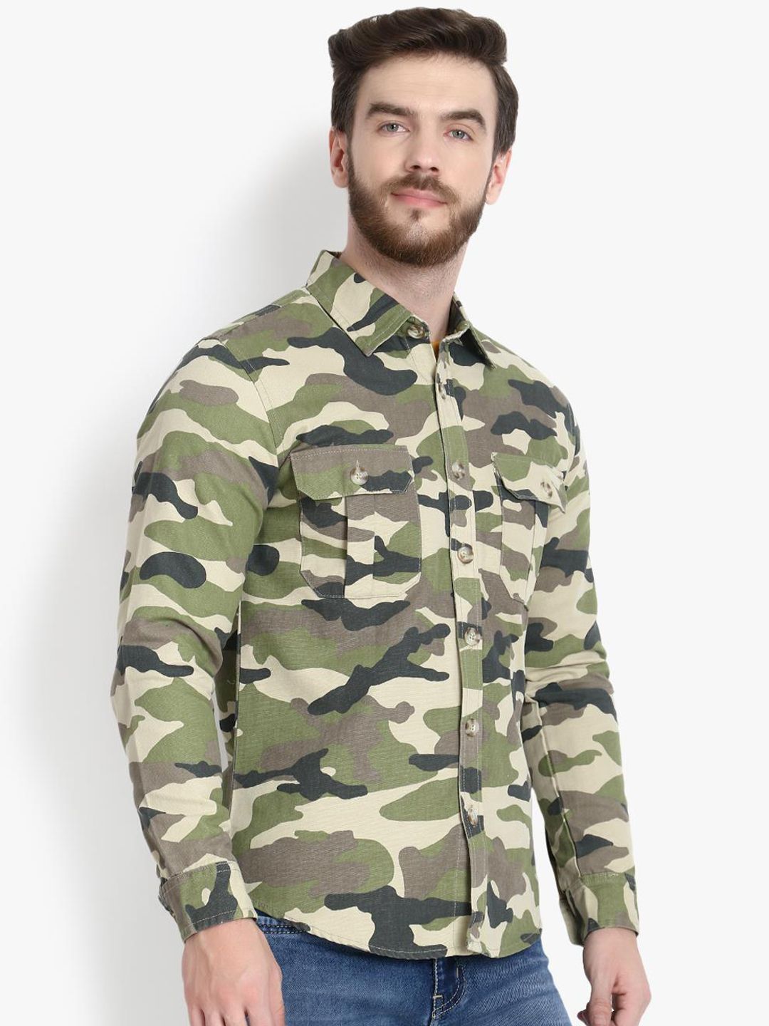 Kotty Men Khaki Printed Lightweight Denim Jacket